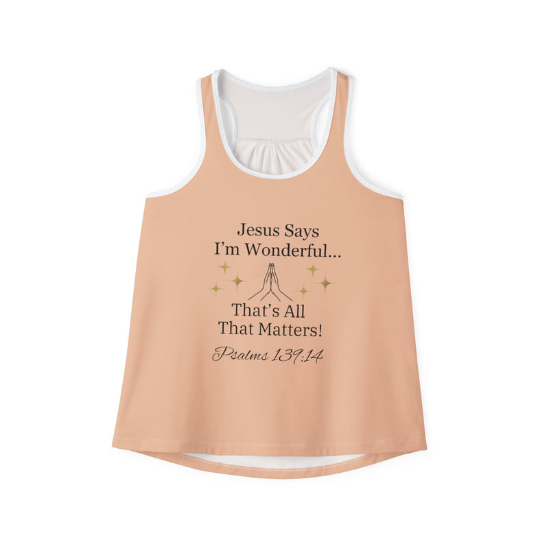 Jesus Says I'm Wonderful Women's Tank Top, English Biscuit Beige-KVOM; KVOM Christian Clothing; Women’s Clothing; Women's Vintage Clothing; Dainty Vintage; Women’s T-Shirts; Hoodies Sale; Ladies Tops; Ladies Dresses; Floral Tops; Floral Dresses; Flower Clothes; Activewear; Glorious; Psalms; Blessings On Blessings; Teens Clothing; Christian Book Store; Girl’s Clothing Sale; Mother’s Day Sale; Gifts For Sister; Christian Gifts; Gifts for Daughter; Spring Sale; Clearance Sale; Jesus; Christ Is King; Holy Ghost