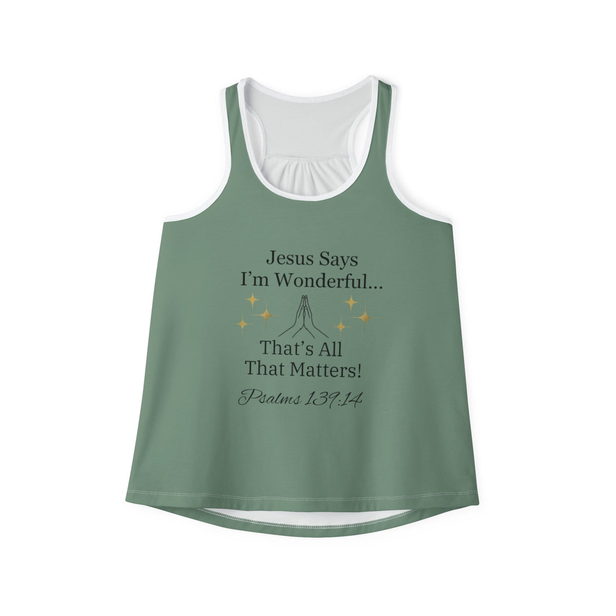 Jesus Says I'm Wonderful Women's Tank Top, English Green-KVOM; KVOM Christian Clothing; Women’s Clothing; Women's Vintage Clothing; Dainty Vintage; Women’s T-Shirts; Hoodies Sale; Ladies Tops; Ladies Dresses; Floral Tops; Floral Dresses; Flower Clothes; Activewear; Glorious; Psalms; Blessings On Blessings; Teens Clothing; Christian Book Store; Girl’s Clothing Sale; Mother’s Day Sale; Gifts For Sister; Christian Gifts; Gifts for Daughter; Spring Sale; Clearance Sale; Jesus; Christ Is King; Holy Ghost; God Go