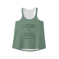 Jesus Says I'm Wonderful Women's Tank Top, English Green-KVOM; KVOM Christian Clothing; Women’s Clothing; Women's Vintage Clothing; Dainty Vintage; Women’s T-Shirts; Hoodies Sale; Ladies Tops; Ladies Dresses; Floral Tops; Floral Dresses; Flower Clothes; Activewear; Glorious; Psalms; Blessings On Blessings; Teens Clothing; Christian Book Store; Girl’s Clothing Sale; Mother’s Day Sale; Gifts For Sister; Christian Gifts; Gifts for Daughter; Spring Sale; Clearance Sale; Jesus; Christ Is King; Holy Ghost; God Go