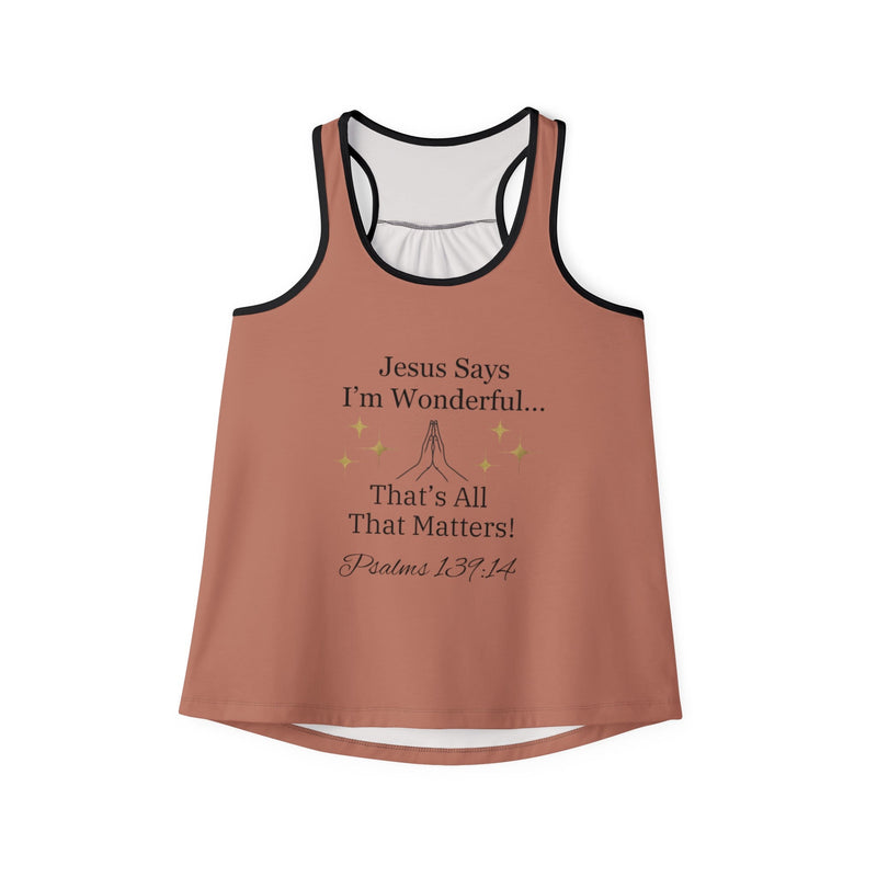 Jesus Says I'm Wonderful Women's Tank Top, English Nude Toffee-KVOM; KVOM Christian Clothing; Women’s Clothing; Women's Vintage Clothing; Dainty Vintage; Women’s T-Shirts; Hoodies Sale; Ladies Tops; Ladies Dresses; Floral Tops; Floral Dresses; Flower Clothes; Activewear; Glorious; Psalms; Blessings On Blessings; Teens Clothing; Christian Book Store; Girl’s Clothing Sale; Mother’s Day Sale; Gifts For Sister; Christian Gifts; Gifts for Daughter; Spring Sale; Clearance Sale; Jesus; Christ Is King; Holy Ghost; 