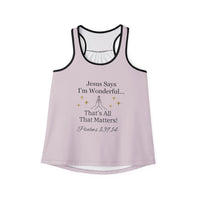 Jesus Says I'm Wonderful Women's Tank Top, Ivory Blush-KVOM; KVOM Christian Clothing; Women’s Clothing; Women's Vintage Clothing; Dainty Vintage; Women’s T-Shirts; Hoodies Sale; Ladies Tops; Ladies Dresses; Floral Tops; Floral Dresses; Flower Clothes; Activewear; Glorious; Psalms; Blessings On Blessings; Teens Clothing; Christian Book Store; Girl’s Clothing Sale; Mother’s Day Sale; Gifts For Sister; Christian Gifts; Gifts for Daughter; Spring Sale; Clearance Sale; Jesus; Christ Is King; Holy Ghost; God Got 