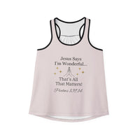 Jesus Says I'm Wonderful Women's Tank Top, Pink Ivory-KVOM; KVOM Christian Clothing; Women’s Clothing; Women's Vintage Clothing; Dainty Vintage; Women’s T-Shirts; Hoodies Sale; Ladies Tops; Ladies Dresses; Floral Tops; Floral Dresses; Flower Clothes; Activewear; Glorious; Psalms; Blessings On Blessings; Teens Clothing; Christian Book Store; Girl’s Clothing Sale; Mother’s Day Sale; Gifts For Sister; Christian Gifts; Gifts for Daughter; Spring Sale; Clearance Sale; Jesus; Christ Is King; Holy Ghost; God Got M