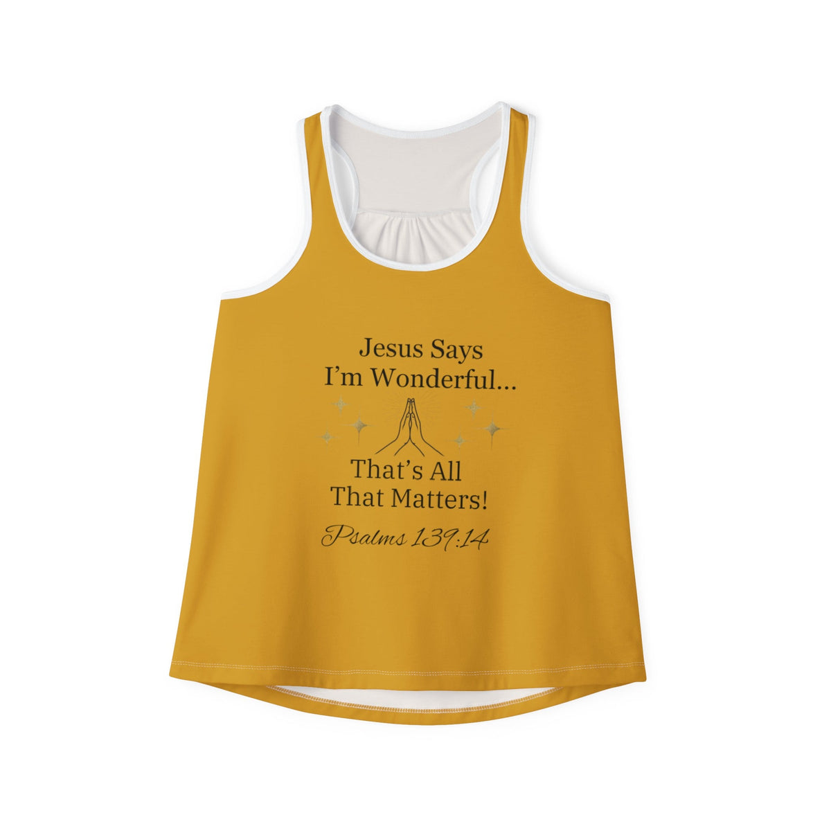 Jesus Says I'm Wonderful Women's Tank Top, Vintage Gold-KVOM; KVOM Christian Clothing; Women’s Clothing; Women's Vintage Clothing; Dainty Vintage; Women’s T-Shirts; Hoodies Sale; Ladies Tops; Ladies Dresses; Floral Tops; Floral Dresses; Flower Clothes; Activewear; Glorious; Psalms; Blessings On Blessings; Teens Clothing; Christian Book Store; Girl’s Clothing Sale; Mother’s Day Sale; Gifts For Sister; Christian Gifts; Gifts for Daughter; Spring Sale; Clearance Sale; Jesus; Christ Is King; Holy Ghost; God Got