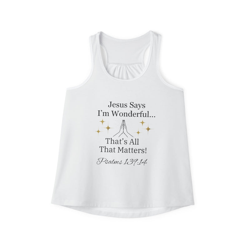 Jesus Says I'm Wonderful Women's Tank Top, Vintage White-KVOM; KVOM Christian Clothing; Women’s Clothing; Women's Vintage Clothing; Dainty Vintage; Women’s T-Shirts; Hoodies Sale; Ladies Tops; Ladies Dresses; Floral Tops; Floral Dresses; Flower Clothes; Activewear; Glorious; Psalms; Blessings On Blessings; Teens Clothing; Christian Book Store; Girl’s Clothing Sale; Mother’s Day Sale; Gifts For Sister; Christian Gifts; Gifts for Daughter; Spring Sale; Clearance Sale; Jesus; Christ Is King; Holy Ghost; God Go