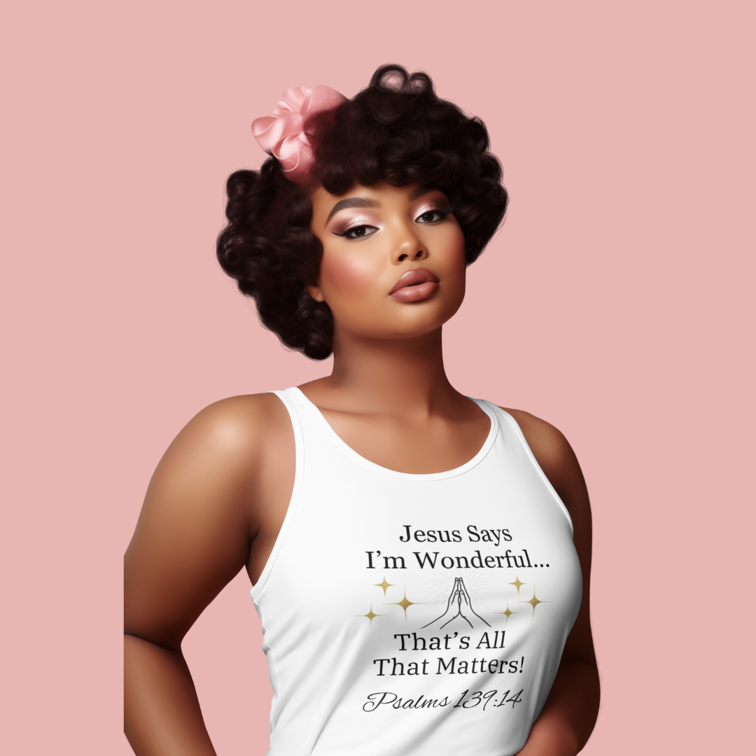 Jesus Says I'm Wonderful Women's Tank Top, Vintage White-KVOM; KVOM Christian Clothing; Women’s Clothing; Women's Vintage Clothing; Dainty Vintage; Women’s T-Shirts; Hoodies Sale; Ladies Tops; Ladies Dresses; Floral Tops; Floral Dresses; Flower Clothes; Activewear; Glorious; Psalms; Blessings On Blessings; Teens Clothing; Christian Book Store; Girl’s Clothing Sale; Mother’s Day Sale; Gifts For Sister; Christian Gifts; Gifts for Daughter; Spring Sale; Clearance Sale; Jesus; Christ Is King; Holy Ghost; God Go