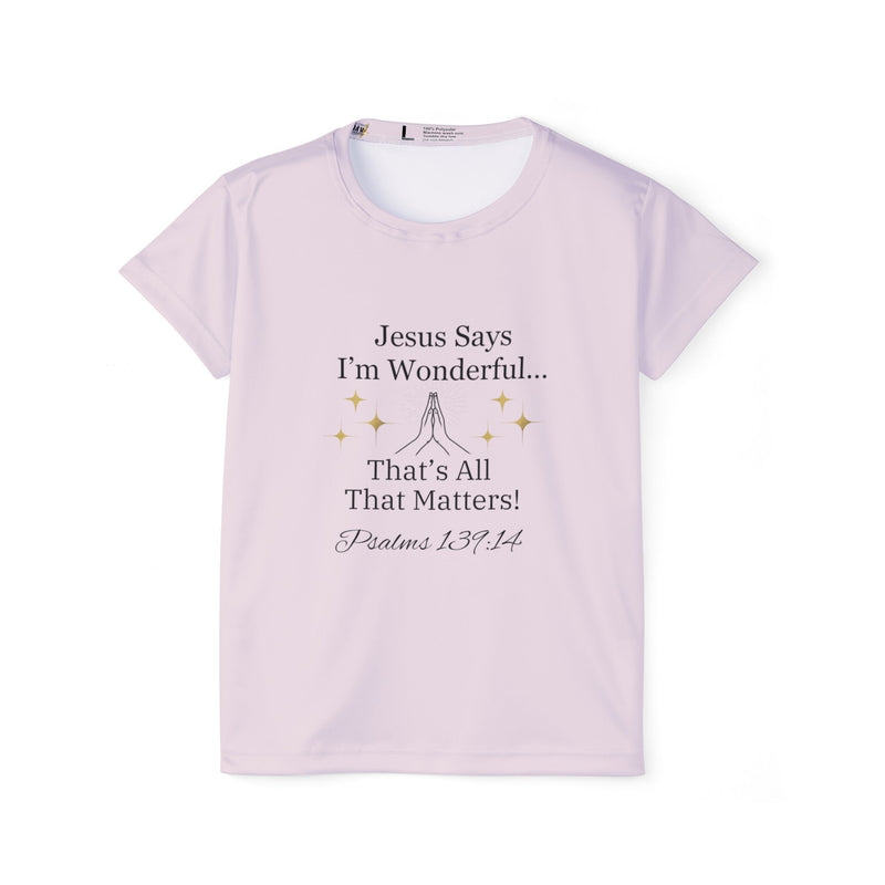 Jesus Says I'm Wonderful Women's Tee, Ivory Blush-KVOM; KVOM Christian Clothing; Women’s Clothing; Women's Vintage Clothing; Dainty Vintage; Women’s T-Shirts; Hoodies Sale; Ladies Tops; Ladies Dresses; Floral Tops; Floral Dresses; Flower Clothes; Activewear; Glorious; Psalms; Blessings On Blessings; Teens Clothing; Christian Book Store; Girl’s Clothing Sale; Mother’s Day Sale; Gifts For Sister; Christian Gifts; Gifts for Daughter; Spring Sale; Clearance Sale; Jesus; Christ Is King; Holy Ghost; God Got Me; S