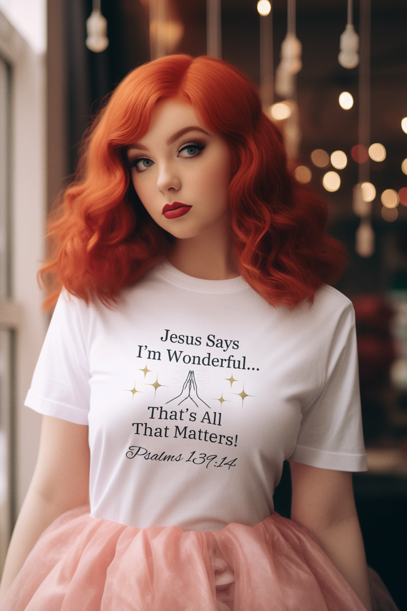 Jesus Says I'm Wonderful Women's Tee, Vintage White-KVOM; KVOM Christian Clothing; Women’s Clothing; Women's Vintage Clothing; Dainty Vintage; Women’s T-Shirts; Hoodies Sale; Ladies Tops; Ladies Dresses; Floral Tops; Floral Dresses; Flower Clothes; Activewear; Glorious; Psalms; Blessings On Blessings; Teens Clothing; Christian Book Store; Girl’s Clothing Sale; Mother’s Day Sale; Gifts For Sister; Christian Gifts; Gifts for Daughter; Spring Sale; Clearance Sale; Jesus; Christ Is King; Holy Ghost; God Got Me;