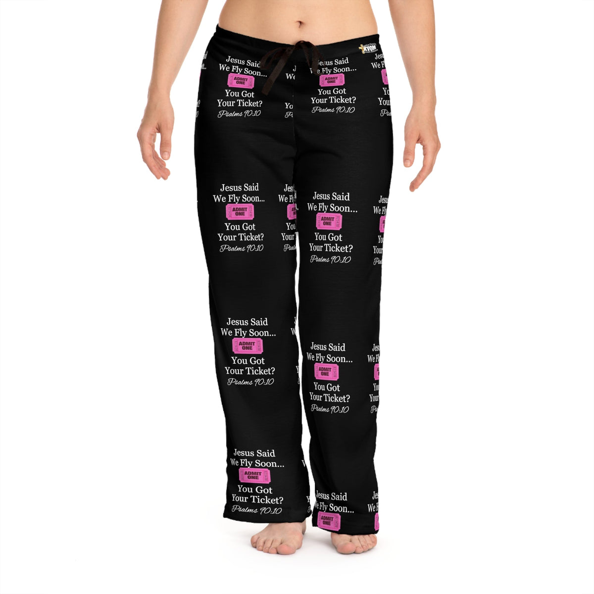 Jesus Says We Fly Soon Ticket? Women's Comfy Pants, Black-KVOM