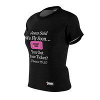 Jesus Says We Fly Soon Ticket? Women's Fitted Shirt Black-KVOM