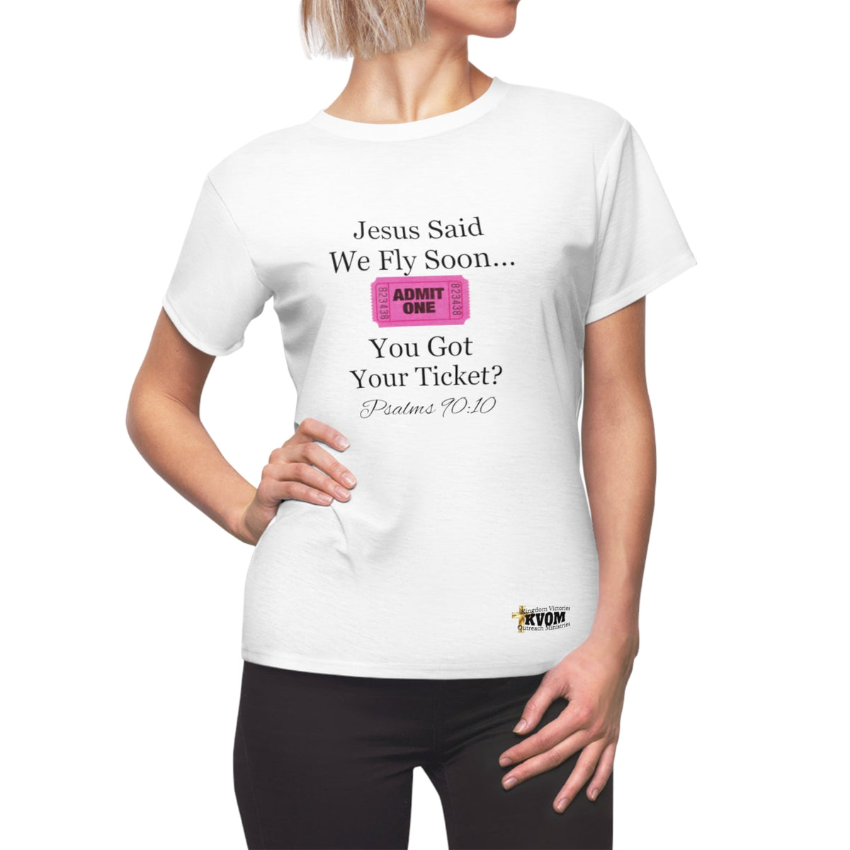 Jesus Says We Fly Soon Ticket? Women's Fitted Shirt White-KVOM