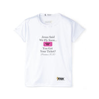 Jesus Says We Fly Soon Ticket? Women's Jersey T-Shirt White-KVOM