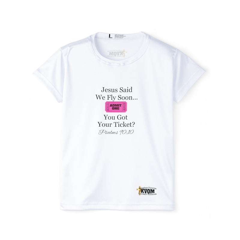 Jesus Says We Fly Soon Ticket? Women's Jersey T-Shirt White-KVOM