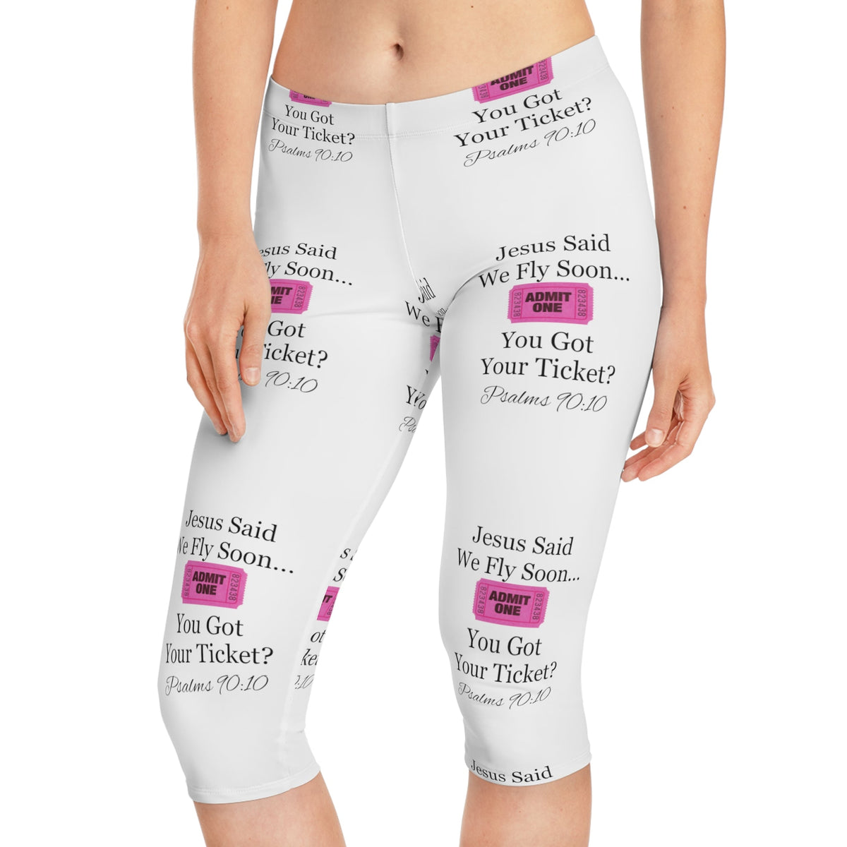 Jesus Says We Fly Soon Ticket? Women's Leggings, White-KVOM