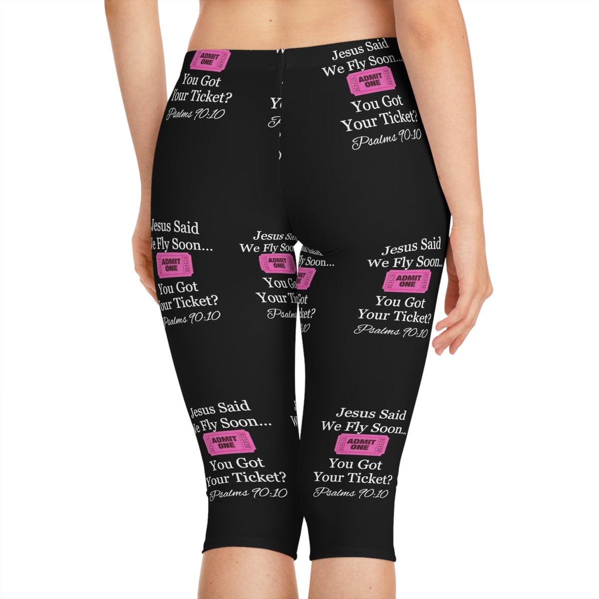 Jesus Says We Fly Soon Ticket? Women's Mid-Length Leggings Black-KVOM