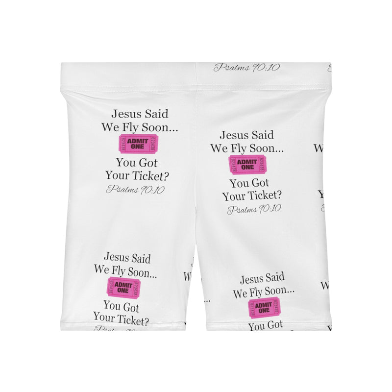 Jesus Says We Fly Soon Ticket? Women's Shorts White-KVOM