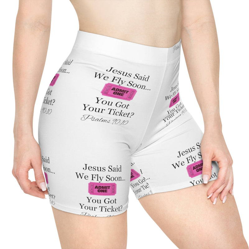 Jesus Says We Fly Soon Ticket? Women's Shorts White-KVOM