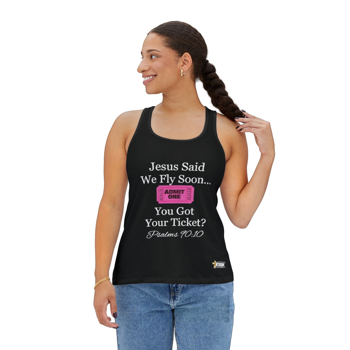 Jesus Says We Fly Soon Ticket? Women's Tank Top Black-KVOM