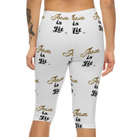 Jesus is LIt Women’s Capri Leggings-KVOM KVOM Christian Clothing; Women’s Clothing; Women’s T-Shirts; Men's Clothing; Men's T-Shirts, Hoodies Sale; Ladies Tops; Ladies Dresses; Floral Tops; Floral Dresses; Flower Clothes; Activewear; Glorious; Psalms; Blessings On Blessings; Teens Clothing; Christian Book Store; Girl’s Clothing Sale; Mother’s Day Sale; Gifts For Sister; Christian Gifts; Gifts for Daughter; Spring Sale; Clearance Sale; Jesus; Christ Is King; Holy Ghost; God Got Me; Spiritual Warrior; Prophet