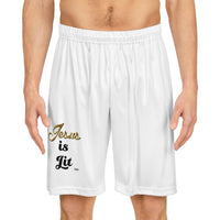 Jesus is Lit Basketball Shorts, White-KVOM KVOM Christian Clothing; Women’s Clothing; Women’s T-Shirts; Men's Clothing; Men's T-Shirts, Hoodies Sale; Ladies Tops; Ladies Dresses; Floral Tops; Floral Dresses; Flower Clothes; Activewear; Glorious; Psalms; Blessings On Blessings; Teens Clothing; Christian Book Store; Girl’s Clothing Sale; Mother’s Day Sale; Gifts For Sister; Christian Gifts; Gifts for Daughter; Spring Sale; Clearance Sale; Jesus; Christ Is King; Holy Ghost; God Got Me; Spiritual Warrior; Proph