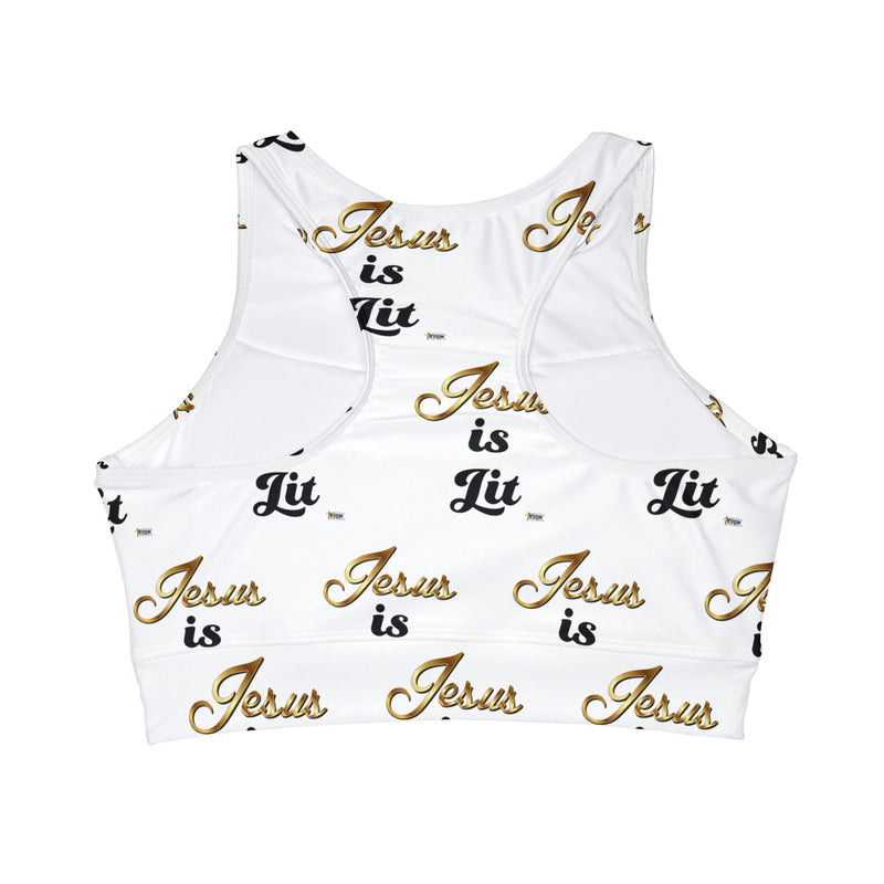 Jesus is Lit High Neck Crop Bikini Top, White-KVOM KVOM Christian Clothing; Women’s Clothing; Women’s T-Shirts; Men's Clothing; Men's T-Shirts, Hoodies Sale; Ladies Tops; Ladies Dresses; Floral Tops; Floral Dresses; Flower Clothes; Activewear; Glorious; Psalms; Blessings On Blessings; Teens Clothing; Christian Book Store; Girl’s Clothing Sale; Mother’s Day Sale; Gifts For Sister; Christian Gifts; Gifts for Daughter; Spring Sale; Clearance Sale; Jesus; Christ Is King; Holy Ghost; God Got Me; Spiritual Warrio