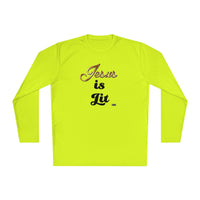 Jesus is Lit Men's Activewear Long Sleeve T-Shirt-KVOM KVOM Christian Clothing; Women’s Clothing; Women’s T-Shirts; Men's Clothing; Men's T-Shirts, Hoodies Sale; Ladies Tops; Ladies Dresses; Floral Tops; Floral Dresses; Flower Clothes; Activewear; Glorious; Psalms; Blessings On Blessings; Teens Clothing; Christian Book Store; Girl’s Clothing Sale; Mother’s Day Sale; Gifts For Sister; Christian Gifts; Gifts for Daughter; Spring Sale; Clearance Sale; Jesus; Christ Is King; Holy Ghost; God Got Me; Spiritual Wa