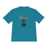 Jesus is Lit Men's Moisture Wicking Sports Tee-KVOM KVOM Christian Clothing; Women’s Clothing; Women’s T-Shirts; Men's Clothing; Men's T-Shirts, Hoodies Sale; Ladies Tops; Ladies Dresses; Floral Tops; Floral Dresses; Flower Clothes; Activewear; Glorious; Psalms; Blessings On Blessings; Teens Clothing; Christian Book Store; Girl’s Clothing Sale; Mother’s Day Sale; Gifts For Sister; Christian Gifts; Gifts for Daughter; Spring Sale; Clearance Sale; Jesus; Christ Is King; Holy Ghost; God Got Me; Spiritual Warri