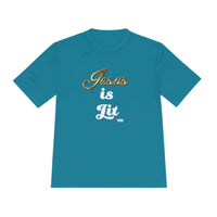 Jesus is Lit Men's Moisture Wicking Sports Tee-KVOM KVOM Christian Clothing; Women’s Clothing; Women’s T-Shirts; Men's Clothing; Men's T-Shirts, Hoodies Sale; Ladies Tops; Ladies Dresses; Floral Tops; Floral Dresses; Flower Clothes; Activewear; Glorious; Psalms; Blessings On Blessings; Teens Clothing; Christian Book Store; Girl’s Clothing Sale; Mother’s Day Sale; Gifts For Sister; Christian Gifts; Gifts for Daughter; Spring Sale; Clearance Sale; Jesus; Christ Is King; Holy Ghost; God Got Me; Spiritual Warri