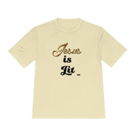 Jesus is Lit Men's Moisture Wicking Sports Tee-KVOM KVOM Christian Clothing; Women’s Clothing; Women’s T-Shirts; Men's Clothing; Men's T-Shirts, Hoodies Sale; Ladies Tops; Ladies Dresses; Floral Tops; Floral Dresses; Flower Clothes; Activewear; Glorious; Psalms; Blessings On Blessings; Teens Clothing; Christian Book Store; Girl’s Clothing Sale; Mother’s Day Sale; Gifts For Sister; Christian Gifts; Gifts for Daughter; Spring Sale; Clearance Sale; Jesus; Christ Is King; Holy Ghost; God Got Me; Spiritual Warri