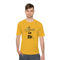 Jesus is Lit Men's Moisture Wicking Sports Tee-KVOM KVOM Christian Clothing; Women’s Clothing; Women’s T-Shirts; Men's Clothing; Men's T-Shirts, Hoodies Sale; Ladies Tops; Ladies Dresses; Floral Tops; Floral Dresses; Flower Clothes; Activewear; Glorious; Psalms; Blessings On Blessings; Teens Clothing; Christian Book Store; Girl’s Clothing Sale; Mother’s Day Sale; Gifts For Sister; Christian Gifts; Gifts for Daughter; Spring Sale; Clearance Sale; Jesus; Christ Is King; Holy Ghost; God Got Me; Spiritual Warri