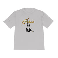 Jesus is Lit Men's Moisture Wicking Sports Tee-KVOM KVOM Christian Clothing; Women’s Clothing; Women’s T-Shirts; Men's Clothing; Men's T-Shirts, Hoodies Sale; Ladies Tops; Ladies Dresses; Floral Tops; Floral Dresses; Flower Clothes; Activewear; Glorious; Psalms; Blessings On Blessings; Teens Clothing; Christian Book Store; Girl’s Clothing Sale; Mother’s Day Sale; Gifts For Sister; Christian Gifts; Gifts for Daughter; Spring Sale; Clearance Sale; Jesus; Christ Is King; Holy Ghost; God Got Me; Spiritual Warri