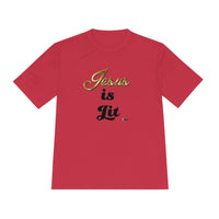 Jesus is Lit Men's Moisture Wicking Sports Tee-KVOM KVOM Christian Clothing; Women’s Clothing; Women’s T-Shirts; Men's Clothing; Men's T-Shirts, Hoodies Sale; Ladies Tops; Ladies Dresses; Floral Tops; Floral Dresses; Flower Clothes; Activewear; Glorious; Psalms; Blessings On Blessings; Teens Clothing; Christian Book Store; Girl’s Clothing Sale; Mother’s Day Sale; Gifts For Sister; Christian Gifts; Gifts for Daughter; Spring Sale; Clearance Sale; Jesus; Christ Is King; Holy Ghost; God Got Me; Spiritual Warri