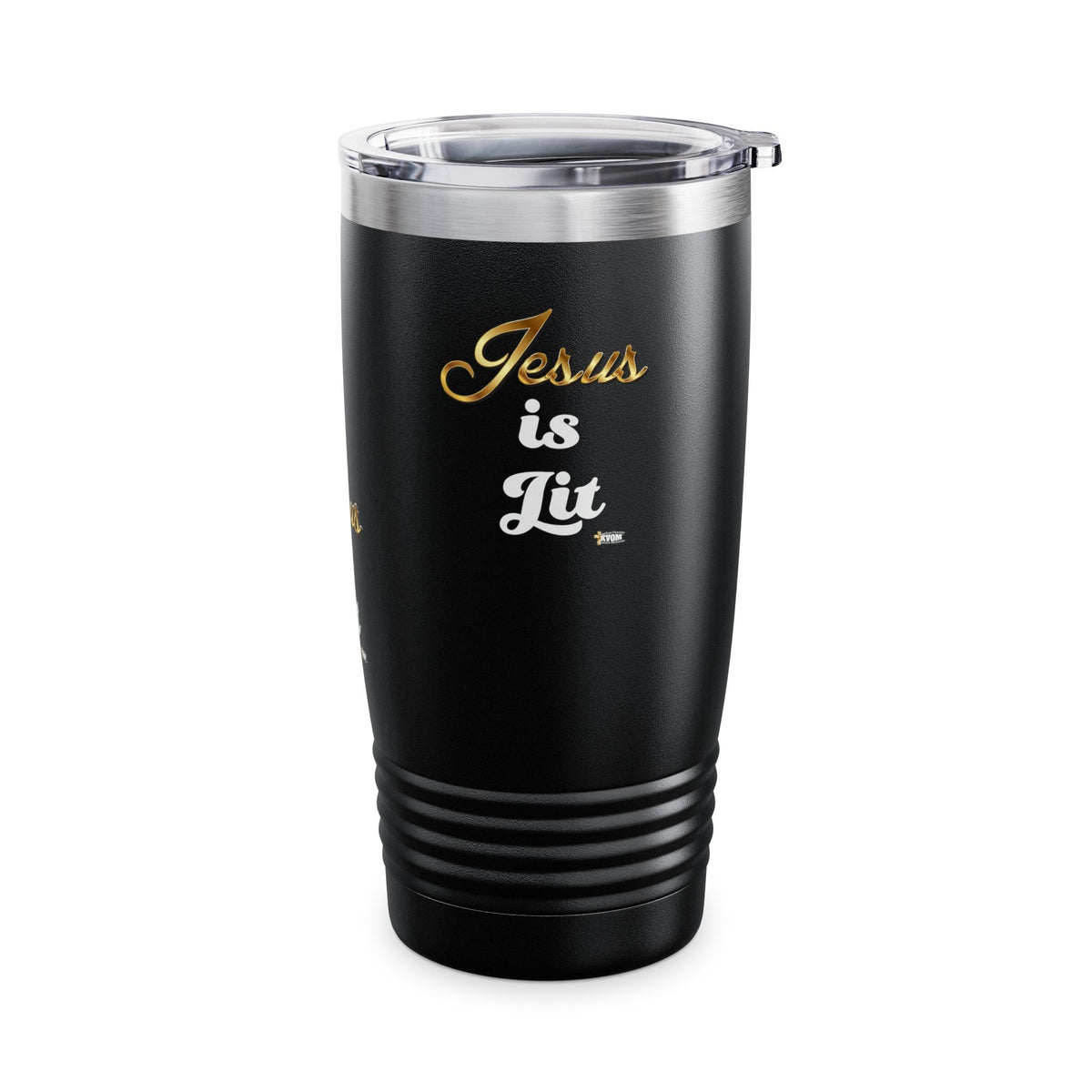 Jesus is Lit Ringneck Tumbler, 20oz, Black-KVOM KVOM Christian Clothing; Women’s Clothing; Women’s T-Shirts; Men's Clothing; Men's T-Shirts, Hoodies Sale; Ladies Tops; Ladies Dresses; Floral Tops; Floral Dresses; Flower Clothes; Activewear; Glorious; Psalms; Blessings On Blessings; Teens Clothing; Christian Book Store; Girl’s Clothing Sale; Mother’s Day Sale; Gifts For Sister; Christian Gifts; Gifts for Daughter; Spring Sale; Clearance Sale; Jesus; Christ Is King; Holy Ghost; God Got Me; Spiritual Warrior; 