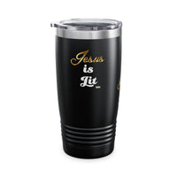 Jesus is Lit Ringneck Tumbler, 20oz, Black-KVOM KVOM Christian Clothing; Women’s Clothing; Women’s T-Shirts; Men's Clothing; Men's T-Shirts, Hoodies Sale; Ladies Tops; Ladies Dresses; Floral Tops; Floral Dresses; Flower Clothes; Activewear; Glorious; Psalms; Blessings On Blessings; Teens Clothing; Christian Book Store; Girl’s Clothing Sale; Mother’s Day Sale; Gifts For Sister; Christian Gifts; Gifts for Daughter; Spring Sale; Clearance Sale; Jesus; Christ Is King; Holy Ghost; God Got Me; Spiritual Warrior; 