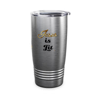 Jesus is Lit Ringneck Tumbler, 20oz, Steel, White-KVOM KVOM Christian Clothing; Women’s Clothing; Women’s T-Shirts; Men's Clothing; Men's T-Shirts, Hoodies Sale; Ladies Tops; Ladies Dresses; Floral Tops; Floral Dresses; Flower Clothes; Activewear; Glorious; Psalms; Blessings On Blessings; Teens Clothing; Christian Book Store; Girl’s Clothing Sale; Mother’s Day Sale; Gifts For Sister; Christian Gifts; Gifts for Daughter; Spring Sale; Clearance Sale; Jesus; Christ Is King; Holy Ghost; God Got Me; Spiritual Wa