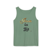 Jesus is Lit Unisex Garment-Dyed Tank Top-KVOM KVOM Christian Clothing; Women’s Clothing; Women’s T-Shirts; Men's Clothing; Men's T-Shirts, Hoodies Sale; Ladies Tops; Ladies Dresses; Floral Tops; Floral Dresses; Flower Clothes; Activewear; Glorious; Psalms; Blessings On Blessings; Teens Clothing; Christian Book Store; Girl’s Clothing Sale; Mother’s Day Sale; Gifts For Sister; Christian Gifts; Gifts for Daughter; Spring Sale; Clearance Sale; Jesus; Christ Is King; Holy Ghost; God Got Me; Spiritual Warrior; P