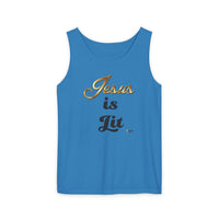 Jesus is Lit Unisex Garment-Dyed Tank Top-KVOM KVOM Christian Clothing; Women’s Clothing; Women’s T-Shirts; Men's Clothing; Men's T-Shirts, Hoodies Sale; Ladies Tops; Ladies Dresses; Floral Tops; Floral Dresses; Flower Clothes; Activewear; Glorious; Psalms; Blessings On Blessings; Teens Clothing; Christian Book Store; Girl’s Clothing Sale; Mother’s Day Sale; Gifts For Sister; Christian Gifts; Gifts for Daughter; Spring Sale; Clearance Sale; Jesus; Christ Is King; Holy Ghost; God Got Me; Spiritual Warrior; P