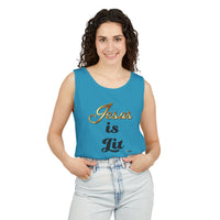 Jesus is Lit Unisex Garment-Dyed Tank Top-KVOM KVOM Christian Clothing; Women’s Clothing; Women’s T-Shirts; Men's Clothing; Men's T-Shirts, Hoodies Sale; Ladies Tops; Ladies Dresses; Floral Tops; Floral Dresses; Flower Clothes; Activewear; Glorious; Psalms; Blessings On Blessings; Teens Clothing; Christian Book Store; Girl’s Clothing Sale; Mother’s Day Sale; Gifts For Sister; Christian Gifts; Gifts for Daughter; Spring Sale; Clearance Sale; Jesus; Christ Is King; Holy Ghost; God Got Me; Spiritual Warrior; P