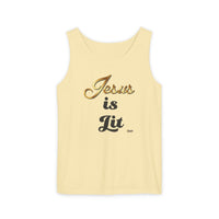 Jesus is Lit Unisex Garment-Dyed Tank Top-KVOM KVOM Christian Clothing; Women’s Clothing; Women’s T-Shirts; Men's Clothing; Men's T-Shirts, Hoodies Sale; Ladies Tops; Ladies Dresses; Floral Tops; Floral Dresses; Flower Clothes; Activewear; Glorious; Psalms; Blessings On Blessings; Teens Clothing; Christian Book Store; Girl’s Clothing Sale; Mother’s Day Sale; Gifts For Sister; Christian Gifts; Gifts for Daughter; Spring Sale; Clearance Sale; Jesus; Christ Is King; Holy Ghost; God Got Me; Spiritual Warrior; P