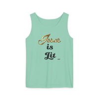 Jesus is Lit Unisex Garment-Dyed Tank Top-KVOM KVOM Christian Clothing; Women’s Clothing; Women’s T-Shirts; Men's Clothing; Men's T-Shirts, Hoodies Sale; Ladies Tops; Ladies Dresses; Floral Tops; Floral Dresses; Flower Clothes; Activewear; Glorious; Psalms; Blessings On Blessings; Teens Clothing; Christian Book Store; Girl’s Clothing Sale; Mother’s Day Sale; Gifts For Sister; Christian Gifts; Gifts for Daughter; Spring Sale; Clearance Sale; Jesus; Christ Is King; Holy Ghost; God Got Me; Spiritual Warrior; P