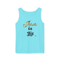 Jesus is Lit Unisex Garment-Dyed Tank Top-KVOM KVOM Christian Clothing; Women’s Clothing; Women’s T-Shirts; Men's Clothing; Men's T-Shirts, Hoodies Sale; Ladies Tops; Ladies Dresses; Floral Tops; Floral Dresses; Flower Clothes; Activewear; Glorious; Psalms; Blessings On Blessings; Teens Clothing; Christian Book Store; Girl’s Clothing Sale; Mother’s Day Sale; Gifts For Sister; Christian Gifts; Gifts for Daughter; Spring Sale; Clearance Sale; Jesus; Christ Is King; Holy Ghost; God Got Me; Spiritual Warrior; P