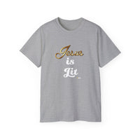 Jesus is Lit Unisex Ultra Cotton Tee-KVOM KVOM Christian Clothing; Women’s Clothing; Women’s T-Shirts; Men's Clothing; Men's T-Shirts, Hoodies Sale; Ladies Tops; Ladies Dresses; Floral Tops; Floral Dresses; Flower Clothes; Activewear; Glorious; Psalms; Blessings On Blessings; Teens Clothing; Christian Book Store; Girl’s Clothing Sale; Mother’s Day Sale; Gifts For Sister; Christian Gifts; Gifts for Daughter; Spring Sale; Clearance Sale; Jesus; Christ Is King; Holy Ghost; God Got Me; Spiritual Warrior; Prophe