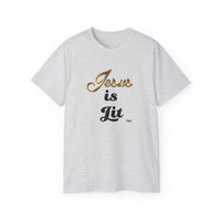 Jesus is Lit Unisex Ultra Cotton Tee-KVOM KVOM Christian Clothing; Women’s Clothing; Women’s T-Shirts; Men's Clothing; Men's T-Shirts, Hoodies Sale; Ladies Tops; Ladies Dresses; Floral Tops; Floral Dresses; Flower Clothes; Activewear; Glorious; Psalms; Blessings On Blessings; Teens Clothing; Christian Book Store; Girl’s Clothing Sale; Mother’s Day Sale; Gifts For Sister; Christian Gifts; Gifts for Daughter; Spring Sale; Clearance Sale; Jesus; Christ Is King; Holy Ghost; God Got Me; Spiritual Warrior; Prophe