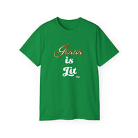 Jesus is Lit Unisex Ultra Cotton Tee-KVOM KVOM Christian Clothing; Women’s Clothing; Women’s T-Shirts; Men's Clothing; Men's T-Shirts, Hoodies Sale; Ladies Tops; Ladies Dresses; Floral Tops; Floral Dresses; Flower Clothes; Activewear; Glorious; Psalms; Blessings On Blessings; Teens Clothing; Christian Book Store; Girl’s Clothing Sale; Mother’s Day Sale; Gifts For Sister; Christian Gifts; Gifts for Daughter; Spring Sale; Clearance Sale; Jesus; Christ Is King; Holy Ghost; God Got Me; Spiritual Warrior; Prophe