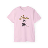 Jesus is Lit Unisex Ultra Cotton Tee-KVOM KVOM Christian Clothing; Women’s Clothing; Women’s T-Shirts; Men's Clothing; Men's T-Shirts, Hoodies Sale; Ladies Tops; Ladies Dresses; Floral Tops; Floral Dresses; Flower Clothes; Activewear; Glorious; Psalms; Blessings On Blessings; Teens Clothing; Christian Book Store; Girl’s Clothing Sale; Mother’s Day Sale; Gifts For Sister; Christian Gifts; Gifts for Daughter; Spring Sale; Clearance Sale; Jesus; Christ Is King; Holy Ghost; God Got Me; Spiritual Warrior; Prophe