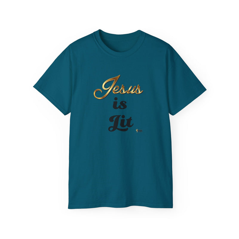 Jesus is Lit Unisex Ultra Cotton Tee-KVOM KVOM Christian Clothing; Women’s Clothing; Women’s T-Shirts; Men's Clothing; Men's T-Shirts, Hoodies Sale; Ladies Tops; Ladies Dresses; Floral Tops; Floral Dresses; Flower Clothes; Activewear; Glorious; Psalms; Blessings On Blessings; Teens Clothing; Christian Book Store; Girl’s Clothing Sale; Mother’s Day Sale; Gifts For Sister; Christian Gifts; Gifts for Daughter; Spring Sale; Clearance Sale; Jesus; Christ Is King; Holy Ghost; God Got Me; Spiritual Warrior; Prophe