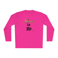 Jesus is Lit Women's Activewear Long Sleeve T-Shirt-KVOM KVOM Christian Clothing; Women’s Clothing; Women’s T-Shirts; Men's Clothing; Men's T-Shirts, Hoodies Sale; Ladies Tops; Ladies Dresses; Floral Tops; Floral Dresses; Flower Clothes; Activewear; Glorious; Psalms; Blessings On Blessings; Teens Clothing; Christian Book Store; Girl’s Clothing Sale; Mother’s Day Sale; Gifts For Sister; Christian Gifts; Gifts for Daughter; Spring Sale; Clearance Sale; Jesus; Christ Is King; Holy Ghost; God Got Me; Spiritual 