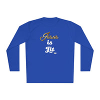 Jesus is Lit Women's Activewear Long Sleeve T-Shirt, Plus Size-KVOM KVOM Christian Clothing; Women’s Clothing; Women’s T-Shirts; Men's Clothing; Men's T-Shirts, Hoodies Sale; Ladies Tops; Ladies Dresses; Floral Tops; Floral Dresses; Flower Clothes; Activewear; Glorious; Psalms; Blessings On Blessings; Teens Clothing; Christian Book Store; Girl’s Clothing Sale; Mother’s Day Sale; Gifts For Sister; Christian Gifts; Gifts for Daughter; Spring Sale; Clearance Sale; Jesus; Christ Is King; Holy Ghost; God Got Me;