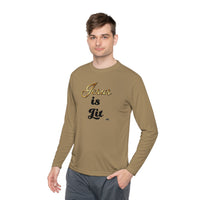 Jesus is Lit Women's Activewear Long Sleeve T-Shirt, Plus Size-KVOM KVOM Christian Clothing; Women’s Clothing; Women’s T-Shirts; Men's Clothing; Men's T-Shirts, Hoodies Sale; Ladies Tops; Ladies Dresses; Floral Tops; Floral Dresses; Flower Clothes; Activewear; Glorious; Psalms; Blessings On Blessings; Teens Clothing; Christian Book Store; Girl’s Clothing Sale; Mother’s Day Sale; Gifts For Sister; Christian Gifts; Gifts for Daughter; Spring Sale; Clearance Sale; Jesus; Christ Is King; Holy Ghost; God Got Me;