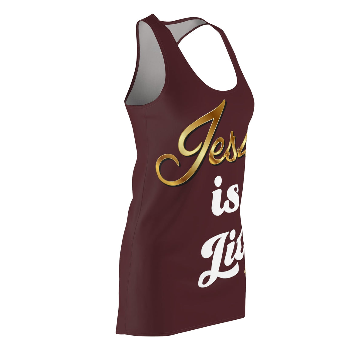 Jesus is Lit Women's Branded Racerback Dress, Brick-KVOM KVOM Christian Clothing; Women’s Clothing; Women’s T-Shirts; Men's Clothing; Men's T-Shirts, Hoodies Sale; Ladies Tops; Ladies Dresses; Floral Tops; Floral Dresses; Flower Clothes; Activewear; Glorious; Psalms; Blessings On Blessings; Teens Clothing; Christian Book Store; Girl’s Clothing Sale; Mother’s Day Sale; Gifts For Sister; Christian Gifts; Gifts for Daughter; Spring Sale; Clearance Sale; Jesus; Christ Is King; Holy Ghost; God Got Me; Spiritual 