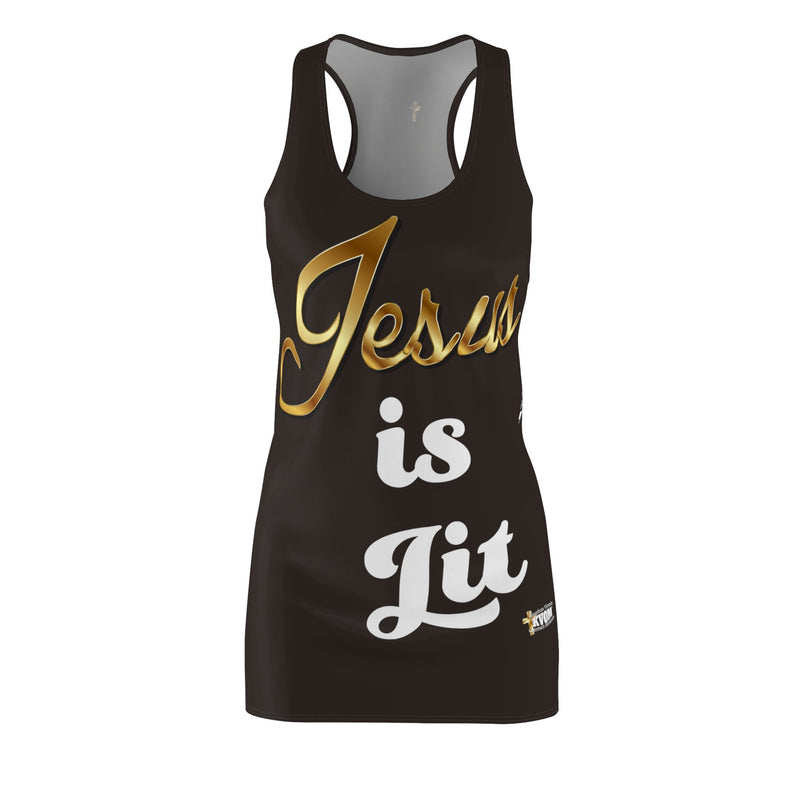 Jesus is Lit Women's Branded Racerback Dress, Brown-KVOM KVOM Christian Clothing; Women’s Clothing; Women’s T-Shirts; Men's Clothing; Men's T-Shirts, Hoodies Sale; Ladies Tops; Ladies Dresses; Floral Tops; Floral Dresses; Flower Clothes; Activewear; Glorious; Psalms; Blessings On Blessings; Teens Clothing; Christian Book Store; Girl’s Clothing Sale; Mother’s Day Sale; Gifts For Sister; Christian Gifts; Gifts for Daughter; Spring Sale; Clearance Sale; Jesus; Christ Is King; Holy Ghost; God Got Me; Spiritual 